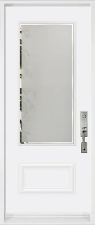 Clear-zone sandblasted door glass