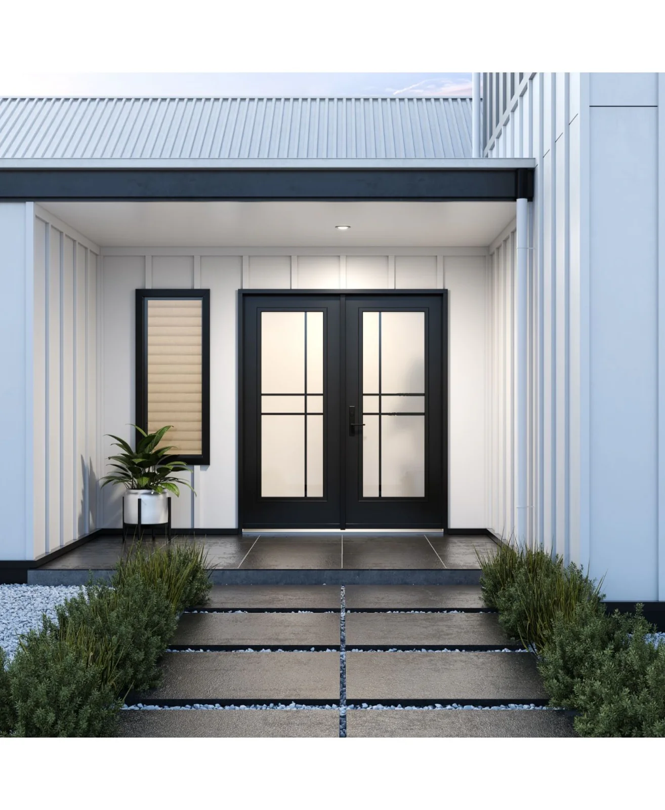 Complete entrance view with frosted high-privacy door glass