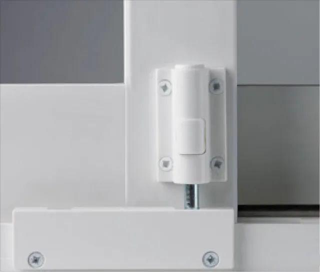 Close view of patio-door locking hardware at the frame