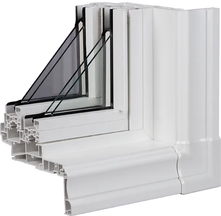 Cutaway view of a hung and slider window frame profile