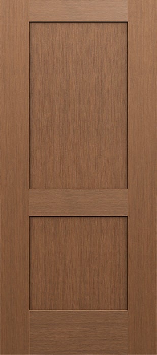 White two-panel fiberglass entry door