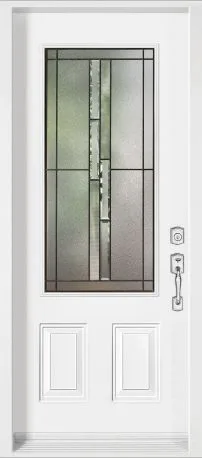 Narrow decorative glass sidelite beside an entry door