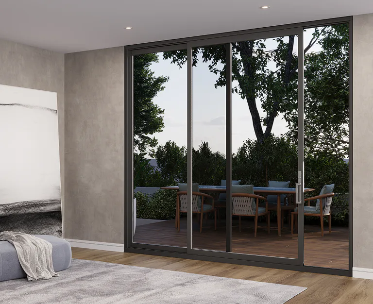 White multi-panel sliding patio door