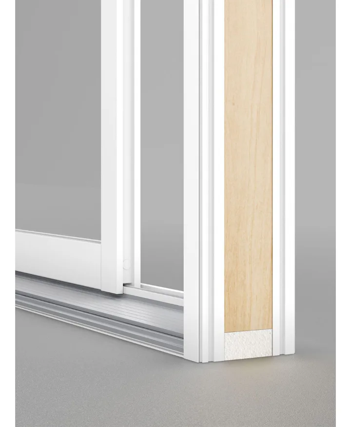 Detail view of a PVC sliding patio door system