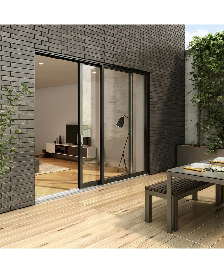 Slim aluminum patio door frame detail