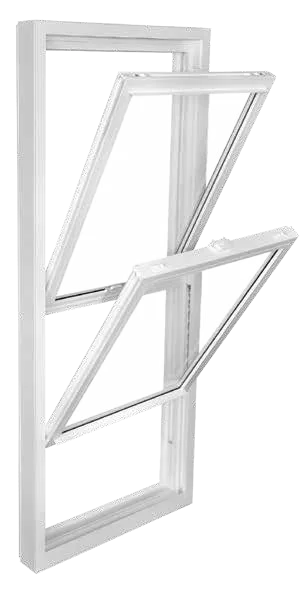 Double-Hung Window: both double-hung sashes tilted inward for cleaning